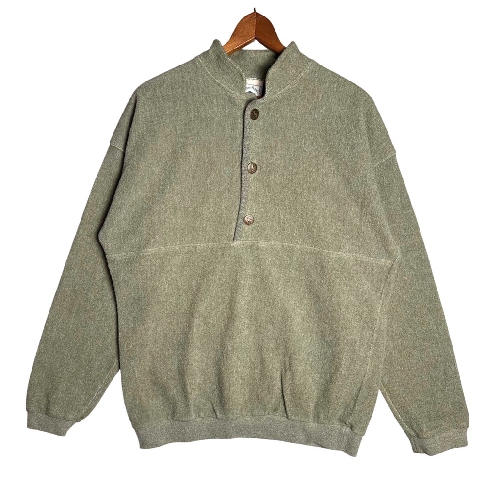 Green Brand‎ Sansegal Recycled Yarn Mock Neck Button Pullover Sage Green Large